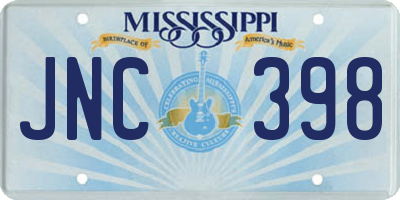 MS license plate JNC398