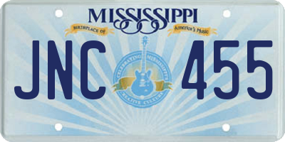 MS license plate JNC455
