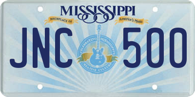 MS license plate JNC500