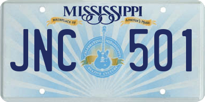 MS license plate JNC501