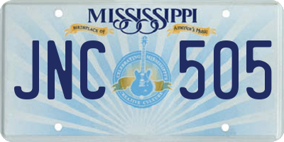 MS license plate JNC505