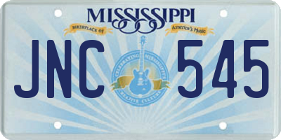 MS license plate JNC545
