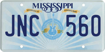 MS license plate JNC560