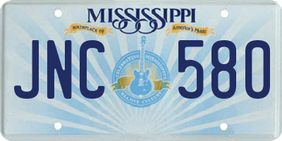 MS license plate JNC580
