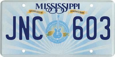 MS license plate JNC603