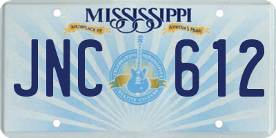 MS license plate JNC612