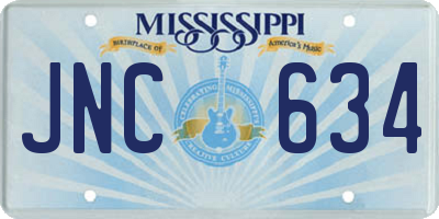 MS license plate JNC634