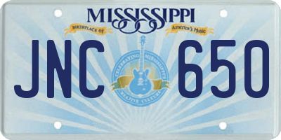 MS license plate JNC650