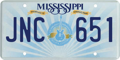 MS license plate JNC651