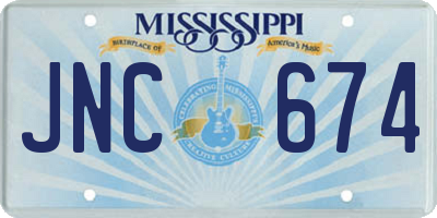 MS license plate JNC674