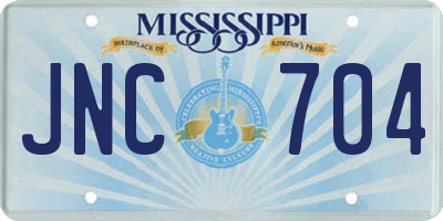 MS license plate JNC704