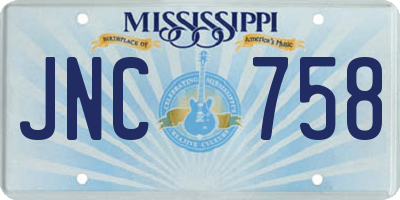 MS license plate JNC758