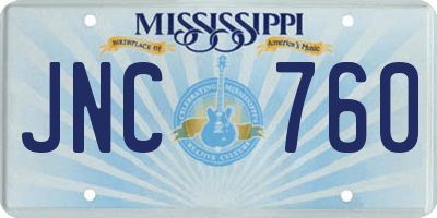 MS license plate JNC760