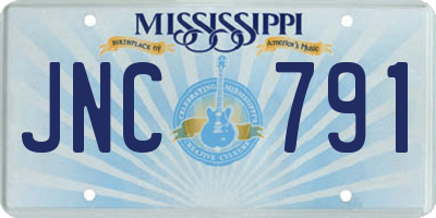 MS license plate JNC791
