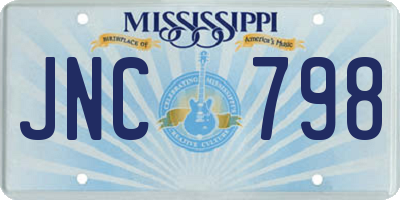 MS license plate JNC798