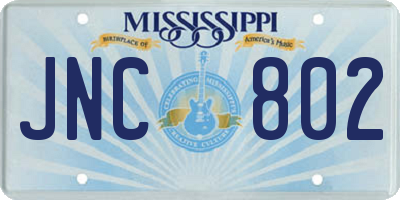 MS license plate JNC802