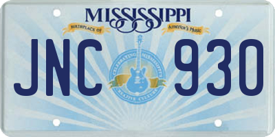 MS license plate JNC930