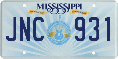 MS license plate JNC931