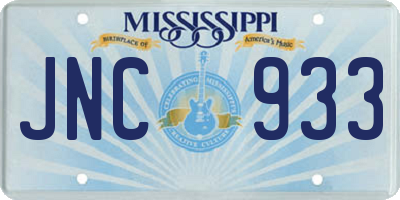 MS license plate JNC933