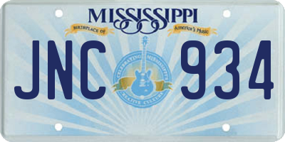 MS license plate JNC934