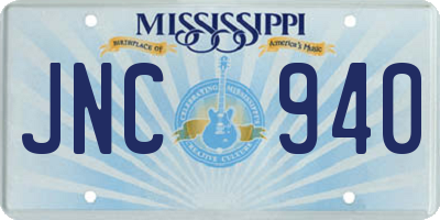 MS license plate JNC940