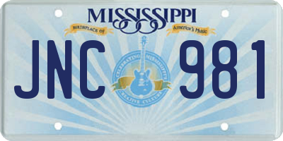 MS license plate JNC981