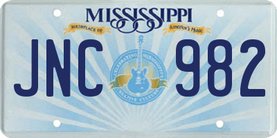 MS license plate JNC982