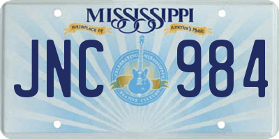 MS license plate JNC984