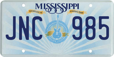 MS license plate JNC985