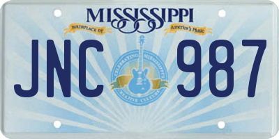 MS license plate JNC987