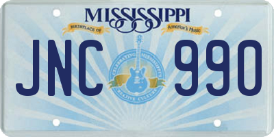 MS license plate JNC990