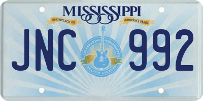 MS license plate JNC992