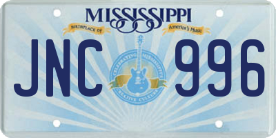 MS license plate JNC996