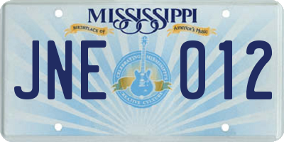 MS license plate JNE012