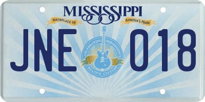 MS license plate JNE018