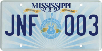 MS license plate JNF003