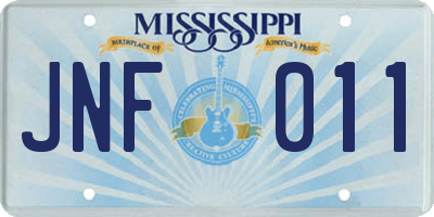 MS license plate JNF011