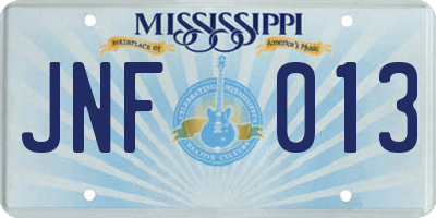 MS license plate JNF013