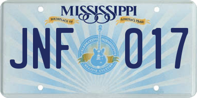MS license plate JNF017