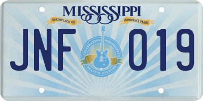 MS license plate JNF019