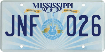 MS license plate JNF026