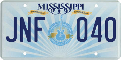 MS license plate JNF040