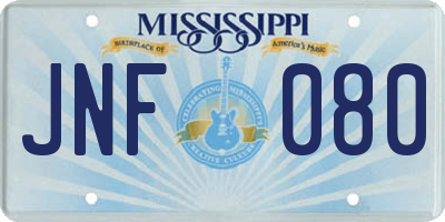 MS license plate JNF080