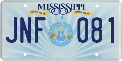 MS license plate JNF081