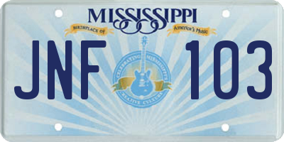 MS license plate JNF103