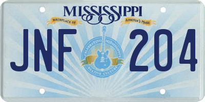 MS license plate JNF204