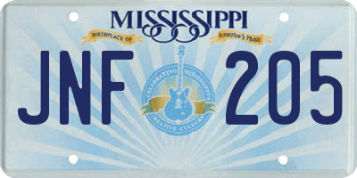 MS license plate JNF205