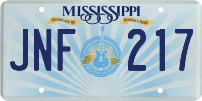 MS license plate JNF217