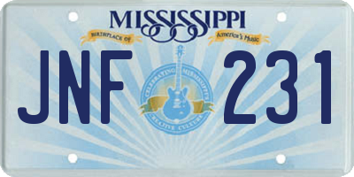 MS license plate JNF231