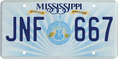 MS license plate JNF667